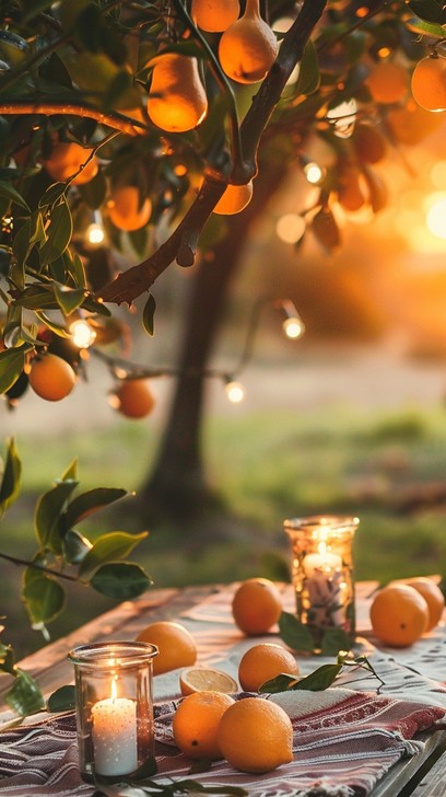 Evening Citrus candle in a metal tin on a wooden table